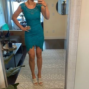 Teal lace mid length dress size small
